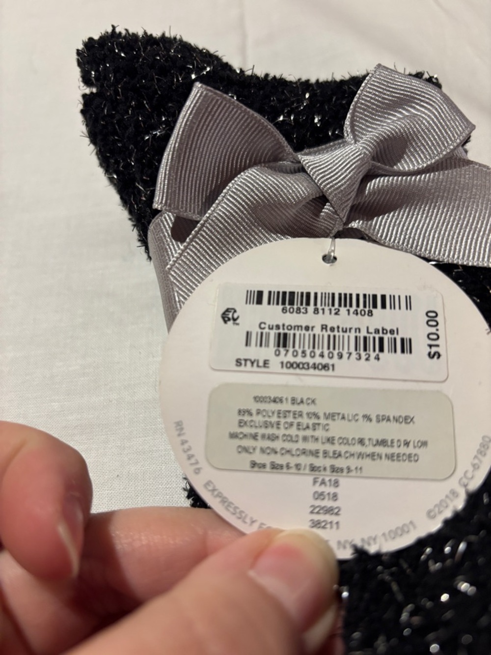Charter Club Black Sparkle Hosiery Socks with Silver Bow